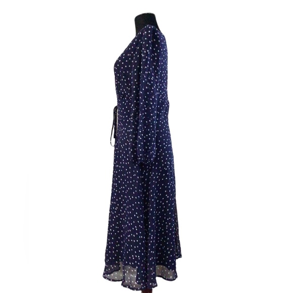 Lulus | Elicia Blue Polka Dot Long Sleeve Dress Size M Midi Length Lined - Picture 8 of 14